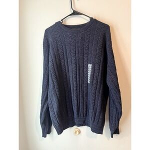 Vintage Bill Blass Cable Knit Sweater Navy Blue Cotton Blend‎ Mens Large Grandpa